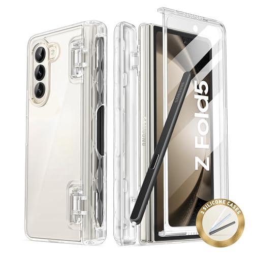 i-Blason for Samsung Galaxy Z Fold 5 Case with Pen Holder, [Built-in Screen Protector] [Hinge Protection] [3 Silicone Pen Covers] Stylish Full-Body Protective Z Fold 5 Case (Clear)