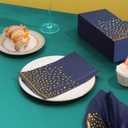 100 Pcs Blue Paper Napkins Disposable - Blue Gold Dot Party Napkins Navy Blue Dinner Napkins for Wedding Anniversary Birthday Bathroom Party Supplies