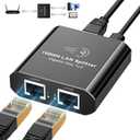 Ethernet Splitter 1 to 2 1000Mbps Internet Cable Splitter 1 in 2 Out High Speed Either Network Splitter Gigabit Dual LAN RJ45 Port Router Switch Work with Cat6/7/8 Cable (Ethernet Spltter 1 to 2)