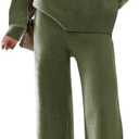 ETCYY NEW Womens Elegant Lounge Sets Knitted Sweatsuit Sets 2 Piece Outfits with Sweater Tops and Wide Leg Sweatpants (Small, Armygreen)