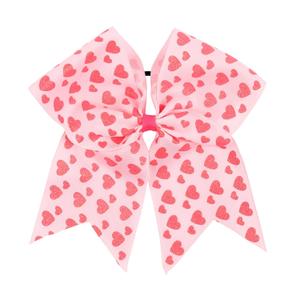 2 x Totelux Valentines Hair Bows Glitter Heart Hair Ties Pink Ribbon Hair Rubber Band Ponytail Holder Elastic Hair Band Large Bow Hair Rope for Women Valentines Day Hair Accessories