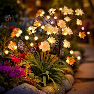 Solar Garden Lights, Warm White LED Swaying Solar Flowers Light for Outside, Waterproof Garden Decor, Outdoor Decorative Lights Yard, Patio, Pathway Decoration Gardening Gifts (4 Pack)