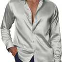 PJ PAUL JONES Men's Shiny Satin Dress Shirts Long Sleeve Button Down Silk Shirt with Bow Tie, M