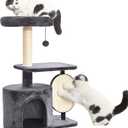 Amazon Basics Cat Tree Tower, Solid Steel Frame with Removable Scratching Pad, Gray, 32 Inches