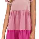 Zwurew Summer Babydoll Dresses for Women 2026 Cute Ruffle Cap Sleeve V-Neck Flowy Swing Mini Dress Sundress (XX-Large, 03 Pink)