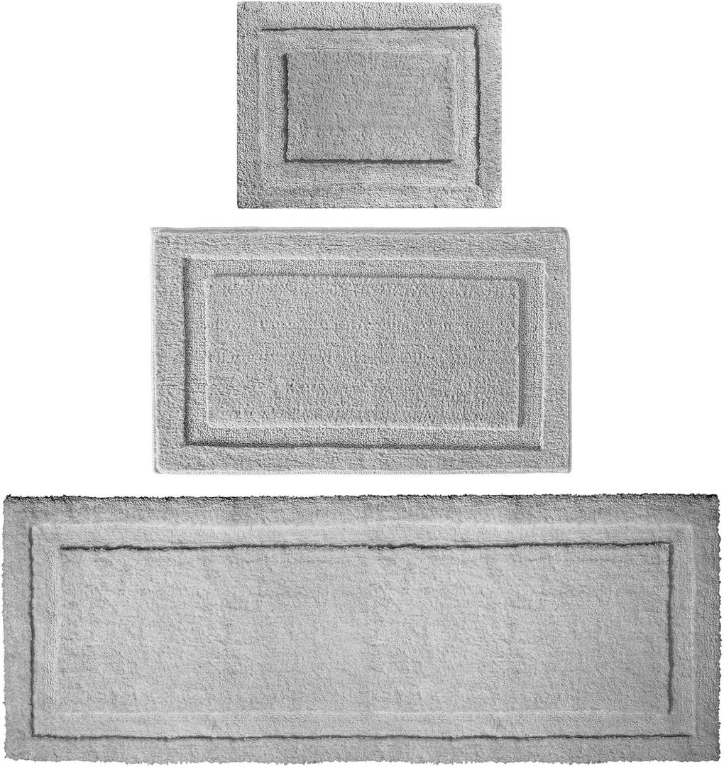 mDesign Microfiber Bath Mat Set - 3 Piece Bathroom Rugs - Non-Slip Floor Mats for After Bath, Shower - Water Absorbent, Machine Washable Bathroom Carpet Rugs - Hydra Collection - Set of 3, Gray (Grey)
