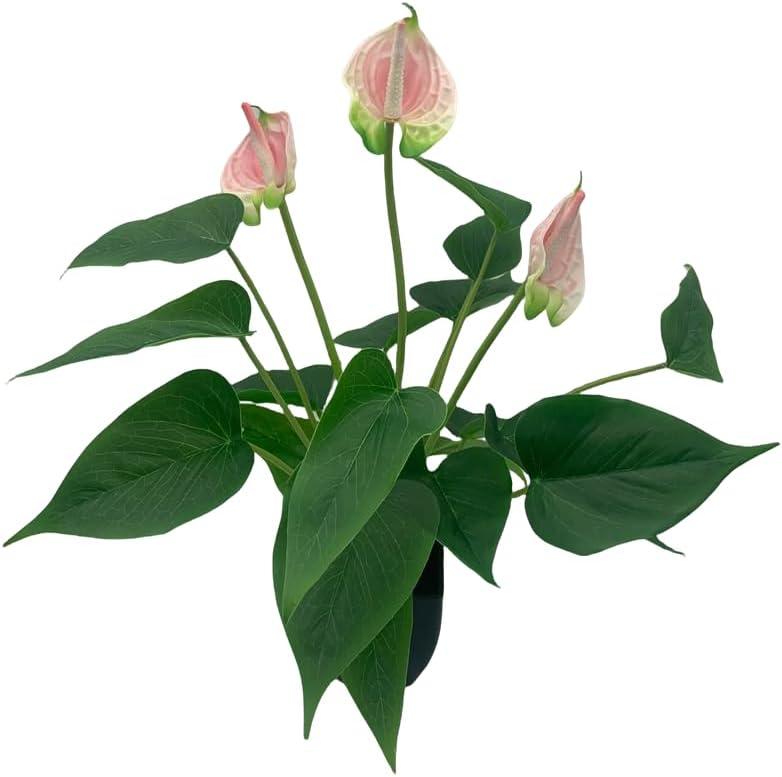 16.1'' Artificial Potted Flowers Anthurium Artificial Plant Bonsai Fake Tropical Greenery Plant,for Indoor Outside Home Garden Office Deck Porch Wedding Decorations,Pink