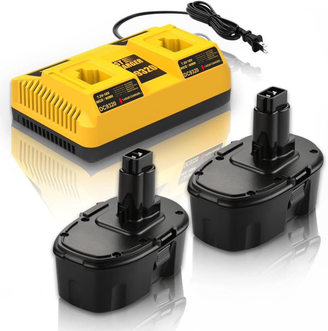 ANTRobut 2Pack 4.5Ah Replacement Dewalt 18V XRP Battery and Charger DC9320 for Dewalt 18 Volt Batteries DC9096 DC9099 DC9098 DW9096 DW9099 DW9098 + Replacement 2-Port De-Walt 18V Battery Charger