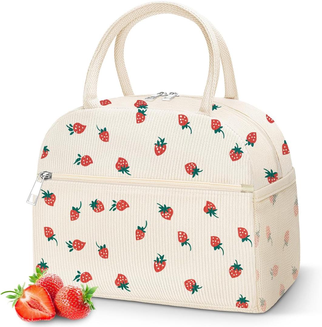 DALINDA Corduroy Lunch Bag Lunch Box for Women Men,Cute Insulated Lunch Bags,Water-Resistant Cute Cooler Lunch Tote Bag, Reusable LunchBox Large Capacity for Work Travel Picnic