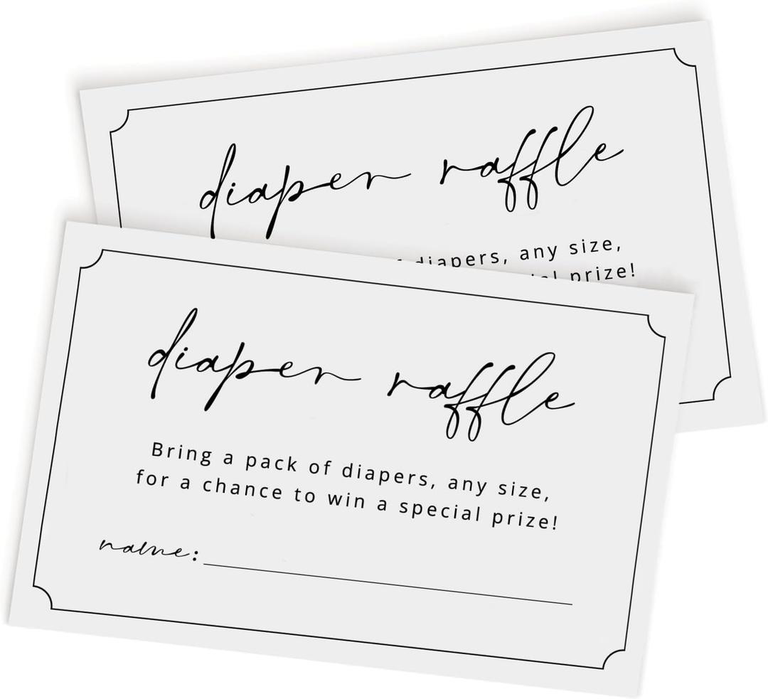 GardenCity Diaper Raffle Tickets for Baby Shower, 3.5" x 2" White Diaper Raffle Cards, Fun Baby Shower Game for Girl or Boy, Gender Neutral, 50 Cards, Minimalist