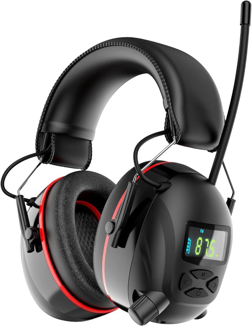 Qozybuds Hearing Protection AM FM Radio Headphones with 2000mAh Rechargeable Battery, 30dB SNR Noise Reduction Safety Earmuffs Protector, Up to 45H Radio Listening Time for Mowing Lawn Work