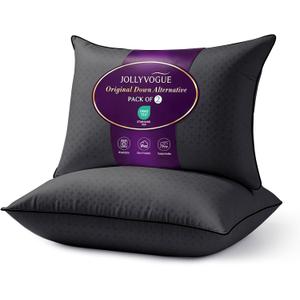 JOLLYVOGUE Black Pillows Queen Size Set of 2, Supportive Firm Bed Pillows with Oeko-Tex Certified Soft Down Alternative Fill, Fluffy Luxury Hotel Quality for Back, Stomach and Side Sleepers