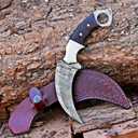 THE CUTS Damascus steel Handmade hunting Knife, Survival claw Tactical teeth Knife Double edged sharp, Fixed Blade Knife With Sheath, Curved knife