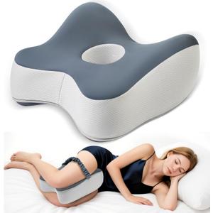 Knee Pillow for Side Sleepers Memory Foam Knee Pillow for Back Sleeping Hip PainSupport Thighs and Knees for SciaticaBackKneesJoints Pain ReliefLeg Pillow with Ice Silk CoverElastic Strap Gray