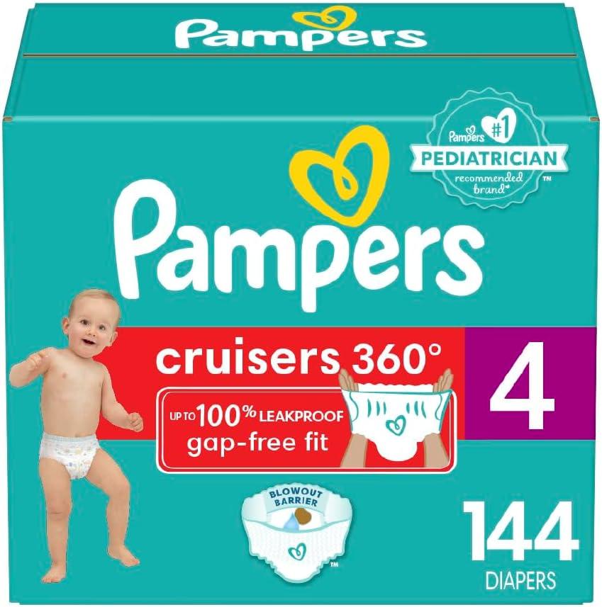 Pampers Diapers - Cruisers 360 - Size 4, 144 Count, Babyproof up to 100% Leakproof Pull-On Diaper