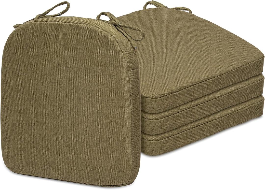 SQUARE MOON Chair Cushions for Dining Chairs, High Resilience Foam Dining Room Chair Pads, Kitchen Seat Cushions with Ties, Machine Washable, 17" x 16" x 2", 4/Pack, Olive Green