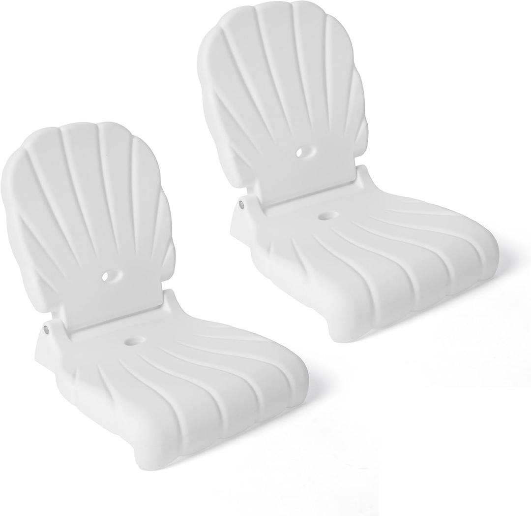 Step2 Seashell Flip Seat 2 Pack, Adult Portable Outdoor Chairs for Poolside, Camping, Beach, Stadium, Providing Back Support, Made of UV20 Durable Plastic, Incredible White