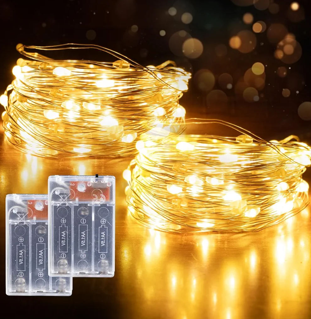 Fairy Lights Battery Operated String Lights 16.4ft 50LED Flashing and Constant Light Waterproof Silver Wire for Christmas DIY Party Wedding Decoration (Warm White)