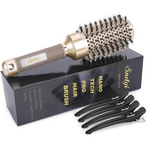 Round Brush for Blow Drying, Nano Thermal Ceramic & Ionic Tech Hair Brush with Boar Bristles, Professional Round Barrel Brush for Styling, Curling & Straightening by Sndyi (2.9 Inch, Barrel 1.7 Inch)
