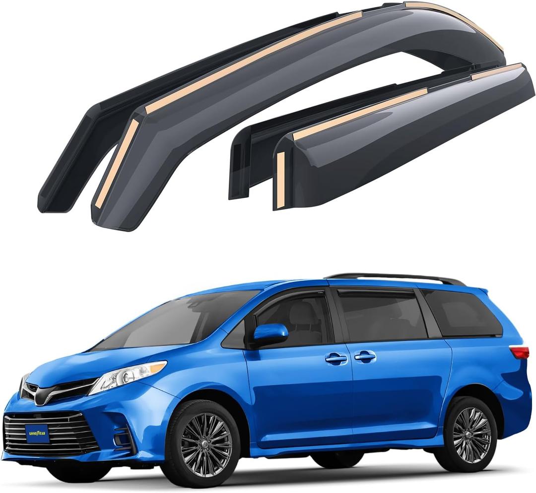 Goodyear Shatterproof in-Channel Window Deflectors for Toyota Sienna 2011-2020, Rain Guards, Window Visors for Cars, Vent Deflector, Car Accessories, 4 pcs - GY007926