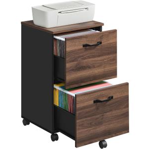 VASAGLE 2-Drawer File Cabinet, Small Rolling Filing Cabinet for Home Office, Printer Stand, for A4, Letter-Size Documents, 15.7 x 16.5 x 27.6 Inches, Natural Walnut and Ink Black UOFC040K01