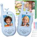 Video Walkie Talkies for Kids- Blue 2 Pack, Kids Walkies Talkies with Voice Changer & Sticker Effect, Rechargeable Long RangeIndoor Toys for Outdoor Camping, Hiking, Birthday Gift for Boys Girls Ages 3-12