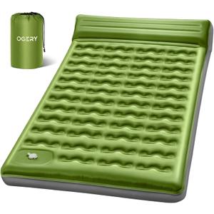 OGERY Double Sleeping Pad, Ultralight Inflating Inflatable Sleeping Pad for Camping with Pillow Built-in Foot Pump, 6" Extra-Thick Reinforced Camping Pad for Hiking, Backpacking, Tent, Green
