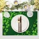 St Patricks Day Placemats Set of 4 18x12 Inch Clover Irish Shamrock Linen Place Mat Heat-Resistant Washable Wipeable Lucky Green Table Mat for Party Kitchen Dining Home Decor
