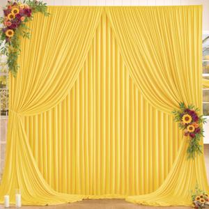 16x10FT Yellow Backdrop Curtains for Wedding Parties, Wrinkle Free Polyester Photography Backdrop Drapes for Wedding Baby Shower Birthday Parties Stage Background Stand Decorations 4x10ft,4 Panels