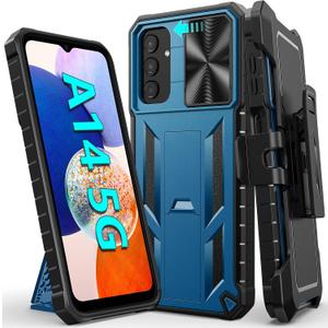 FNTCASE Case for Samsung Galaxy A14-5G: Protective Shockproof Rugged A14 Cell Phone Cover Cases with Belt Clip Holster Kickstand & Slide | Textured Tough Military Grade Drop Proof Protection - Blue