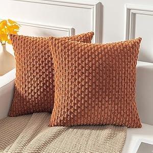 Kevin Textile 2 Packs Boho Decorative Throw Pillow Covers 20x20 Inch for Living Room Couch Bed Sofa, Rustic Modern Farmhouse Home Decor, Soft Corduroy Rust Square Cushion Case 50x50 cm