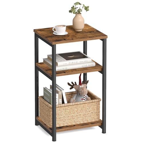 VASAGLE BARNET Collection - Side Table, Small End Table for Living Room, Modern Tall Nightstand, Bedroom, Office, Bathroom, Steel Frame, Rustic Brown and Ink Black ULET273B01, 11.8"D x 13.4"W x 22.8"H
