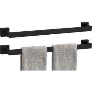 2 Packs 24 Inch Bathroom Towel Bar SUS304 Stainless Steel Matte Black Towel Holder Wall Mounted Heavy Duty Towel Rack Bathroom Towel Rod Modern Square Base Design(2, Matte Black, 24 Inch)