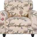 SearchI Stretch Sofa Cover Printed Couch Covers, Floral Pattern 2 Piece Armchair Slipcover with Separate Chair Cushion Cover, Washable Furniture Protector for Living Room(Armchair, Yellow+Flower) (Small)