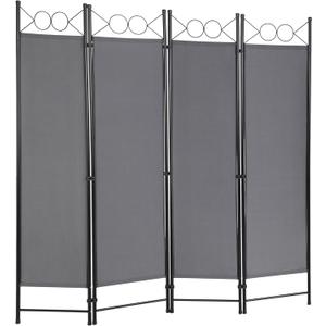 4 Panel Room Divider 6FT Steel Frame Screen Folding Privacy Divider Freestanding Partition for Home Office Bedroom,Light Grey
