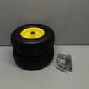 4.10/3.50-4" Flat Free Tire and Wheel, 10" Solid Tire with 5/8" Axle Bore Hole with 3/4" & 1/2" Extra Bearings, 2.2" Offset Hub for Wheelbarrow Hand Truck Garden Wagon Cart Trolley Dolly Lawn Mover (yellow)