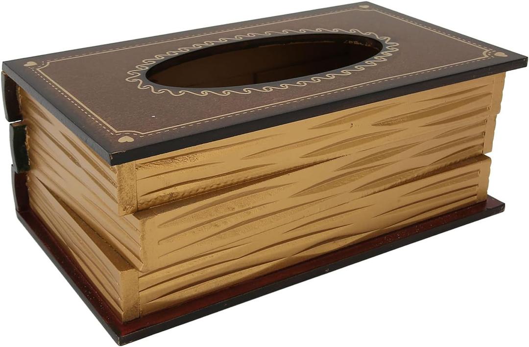 Wooden Antique Book Tissue Box Cover, Book Shaped Tissue Holder, Rectangular Napkin Dispenser, Vintage Facial Paper Holder for Bathroom Living Room Office
