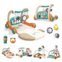 3 in 1 Baby Activity Gym Center, Tummy Time Play Mat Gym, Baby Push Walker, Kick and Play Piano with Music and Light, Sensory Toys for Newborn Babies Infants Toddlers Boys Girls