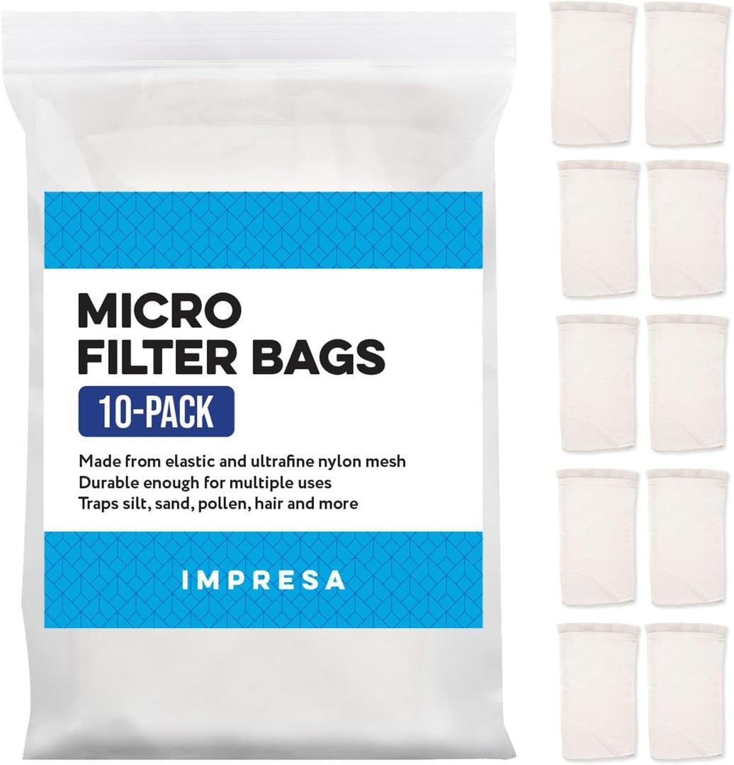 Impresa Fine Mesh Pool Vacuum Bags - 10-Pack Nylon Micro Filter Bags - Ultra-Fine Mesh for Sand & Silt - Compatible with Water Tech Pool Blaster Vacuums