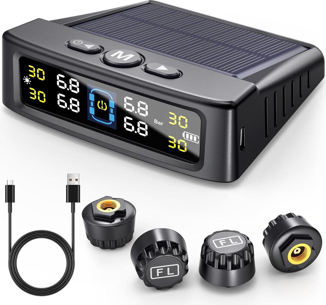 GEARGO RV Tire Pressure Monitoring System,0-99 PSI Tire Pressure Monitor System with Solar Charger,RV TPMS with 4 Sensors&6 Alarm Modes
