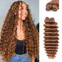 100% Human Hair Deep Wave Knotless Pre-Separated Crochet Hair feather crochet human hair extensions for Women #30 Color 18inch 120g