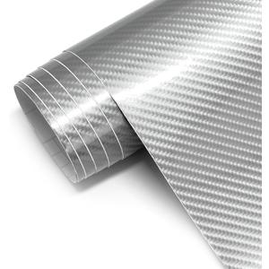 Carbon Fiber Vinyl Wrap for Cars, 6D High Gloss Car Wrap Vinyl Roll with Air Release, PVC Self Adhesive Auto Sticker Decal Interior Exterior (Silver, 1ft x 5ft)
