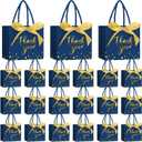 Jetec 45 Pcs Mini Paper Gift Bag Bulk 5.5 x 4.7 x 2.5'' Small Thank You Favor Bag with Handle Bow Ribbon for Christmas Thanksgiving Wedding Baby Bridal Shower Birthday Party(Business Blue/gold)