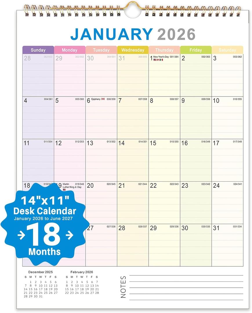 4 x 2026 Wall Calendar  18-Month Planner from January 2026 to June 2027, Stylish Monthly Planner for Home & Office Use (11"W x 14"H)