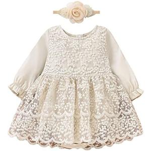 Newborn Baby Girl Floral Lace Romper Dress Headband Toddler First Birthday Baptism Outfits Princess Jumpsuit Bodysuit, Size 92