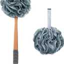 AmazerBath Shower Sponge Loofah Back Scrubber, PE Soft Mesh Loofah Body Scrubber with Long Wooden Handle, Bath Sponge for Men Women (Gray)