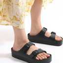 Goosecret Women's Platform Sandals with Arch Support, Chunky Lightweight Foam Slip on Slides, Comfortable Summer Beach Sandals with Adjustable Buckle (Black), Size 8-8.5