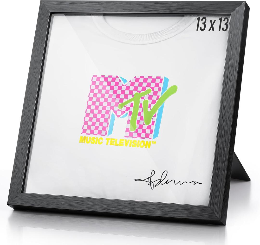 T-Shirt Display Frame, 13" x 13" Black Wood T-Shirt Frame with 98% Uv Protection Acrylic, 1" Depth of Usable Space Shadow Box, Display Case for Shirts, Jerseys, Memorabilia