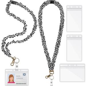 2 Set Teacher Scrunchie Lanyard with Safety Breakaway Buckle ID Badges Holder Retractable Lanyard for Office Teacher Gift(Checkered,Black and White)