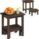 LUE BONA Outdoor Side Table, 2-Tier HDPS Outdoor Nesting End Table with Removable Small Foot Stool for Patio, Deck, Poolside, Low Maintenance & Weather Resistant,Dark Brown
